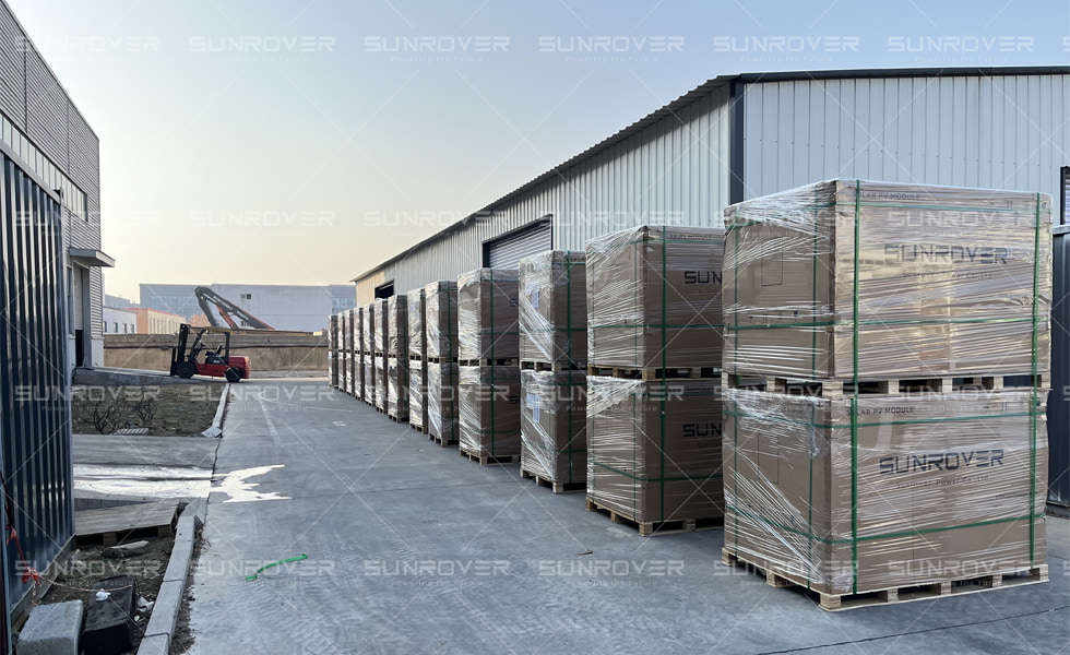 SUNROVER's shingled all-black 430W solar panels are packed in boxes and will be shipped to Norway soon!
